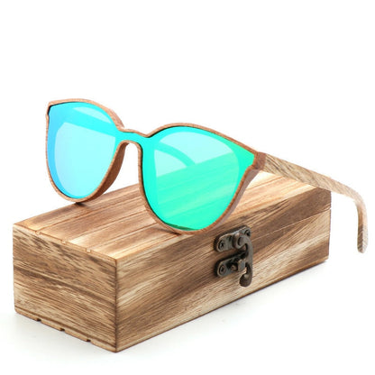 2018 New Fashion polarized wooden women sunglasses Cat's eye full mirror luxury handmade men bamboo wood sun glasses With box