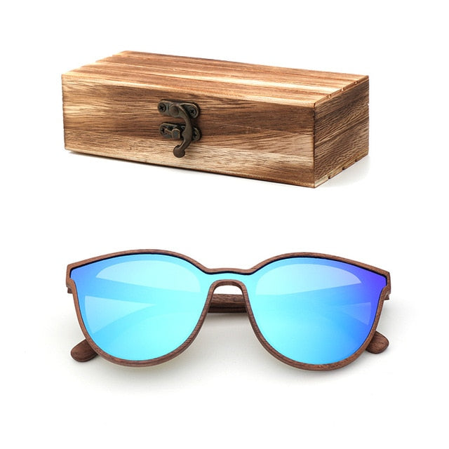 2018 New Fashion polarized wooden women sunglasses Cat's eye full mirror luxury handmade men bamboo wood sun glasses With box