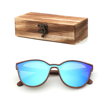 2018 New Fashion polarized wooden women sunglasses Cat's eye full mirror luxury handmade men bamboo wood sun glasses With box