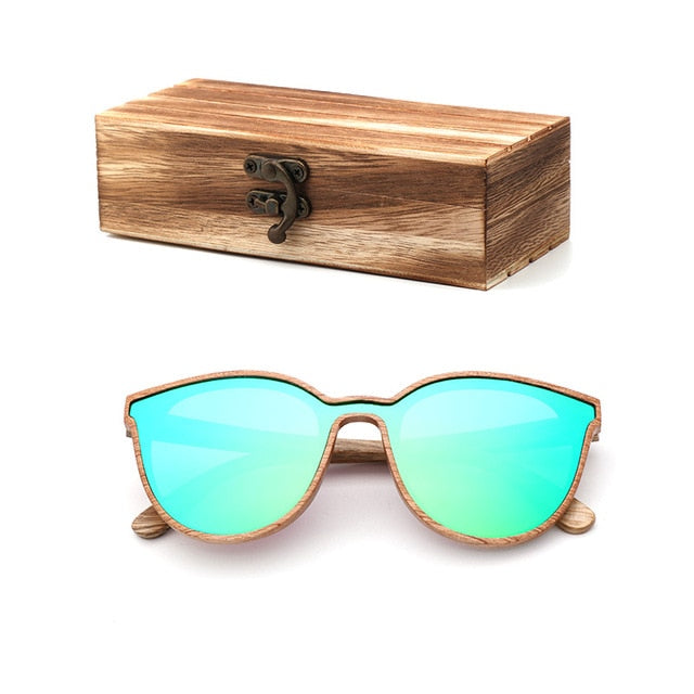 2018 New Fashion polarized wooden women sunglasses Cat's eye full mirror luxury handmade men bamboo wood sun glasses With box