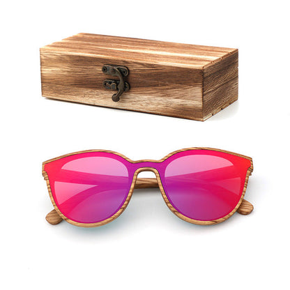 2018 New Fashion polarized wooden women sunglasses Cat's eye full mirror luxury handmade men bamboo wood sun glasses With box