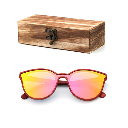 2018 New Fashion polarized wooden women sunglasses Cat's eye full mirror luxury handmade men bamboo wood sun glasses With box