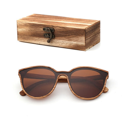 2018 New Fashion polarized wooden women sunglasses Cat's eye full mirror luxury handmade men bamboo wood sun glasses With box