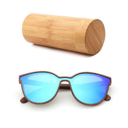 2018 New Fashion polarized wooden women sunglasses Cat's eye full mirror luxury handmade men bamboo wood sun glasses With box