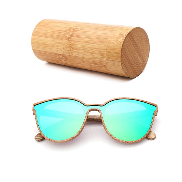 2018 New Fashion polarized wooden women sunglasses Cat's eye full mirror luxury handmade men bamboo wood sun glasses With box