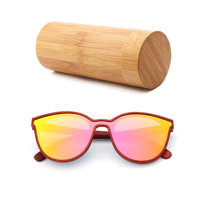 2018 New Fashion polarized wooden women sunglasses Cat's eye full mirror luxury handmade men bamboo wood sun glasses With box