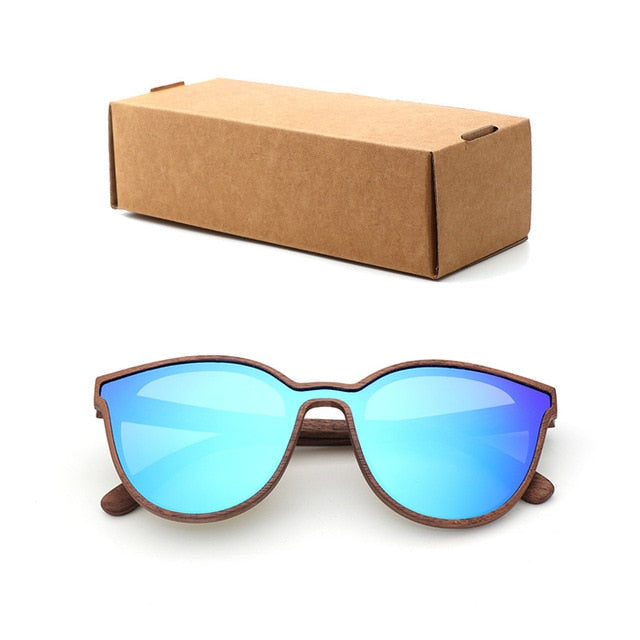 2018 New Fashion polarized wooden women sunglasses Cat's eye full mirror luxury handmade men bamboo wood sun glasses With box