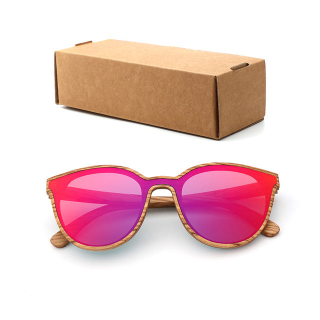 2018 New Fashion polarized wooden women sunglasses Cat's eye full mirror luxury handmade men bamboo wood sun glasses With box