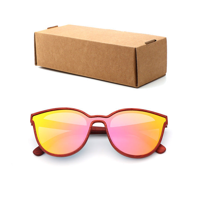 2018 New Fashion polarized wooden women sunglasses Cat's eye full mirror luxury handmade men bamboo wood sun glasses With box