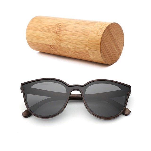 2018 New Fashion polarized wooden women sunglasses Cat's eye full mirror luxury handmade men bamboo wood sun glasses With box