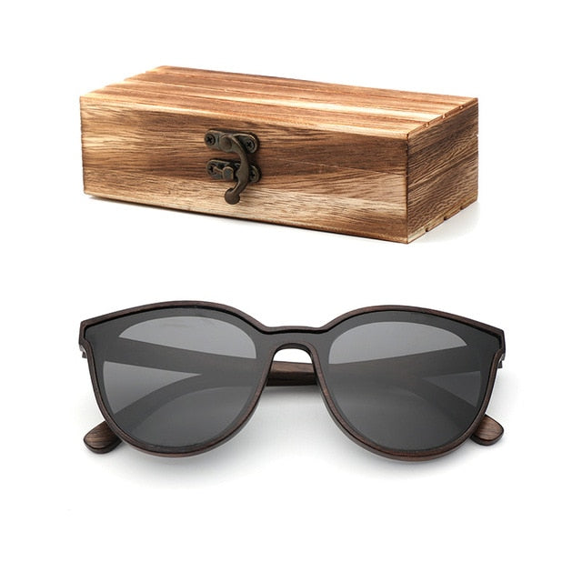 2018 New Fashion polarized wooden women sunglasses Cat's eye full mirror luxury handmade men bamboo wood sun glasses With box