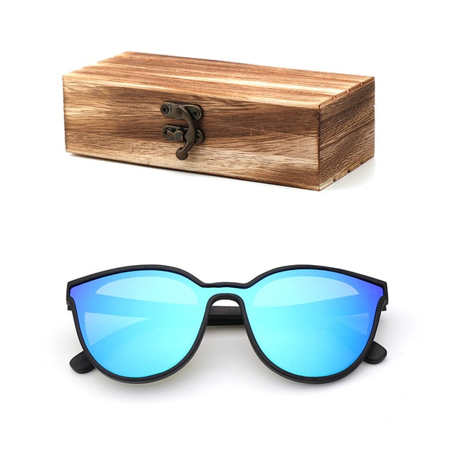 2018 New Fashion polarized wooden women sunglasses Cat's eye full mirror luxury handmade men bamboo wood sun glasses With box