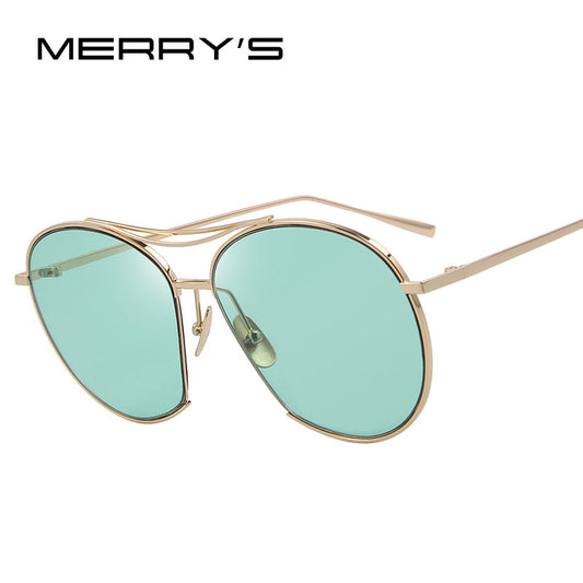 MERRY'S Women Bang Fashion Sunglasses Classic Brand Designer Sunglasses Vintage Twin Beam Metal Frame Glasses S'8006